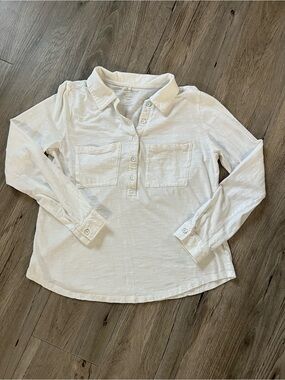 Women’s Long Sleeve White Polo-Style Button Henley Top